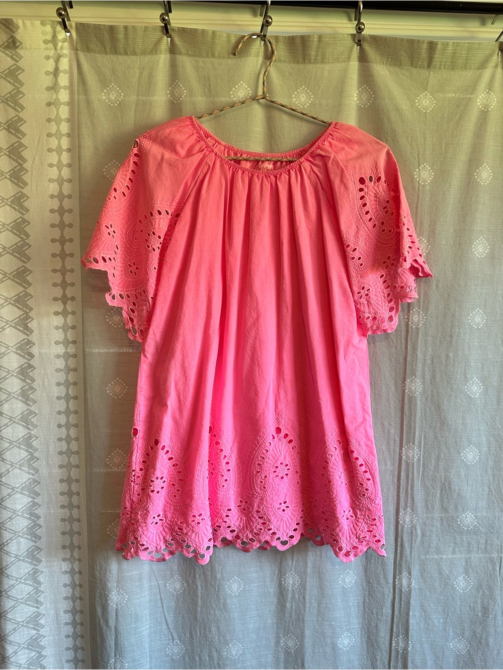 Girl’s Pink Eyelet Flutter Sleeve Mini Dress / Coverup